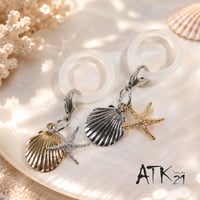 [ATK21] シェル＆スターフィッシュ めじるしアクセサリー 貝殻 ヒトデ チャーム 透明リング付き ボトル目印