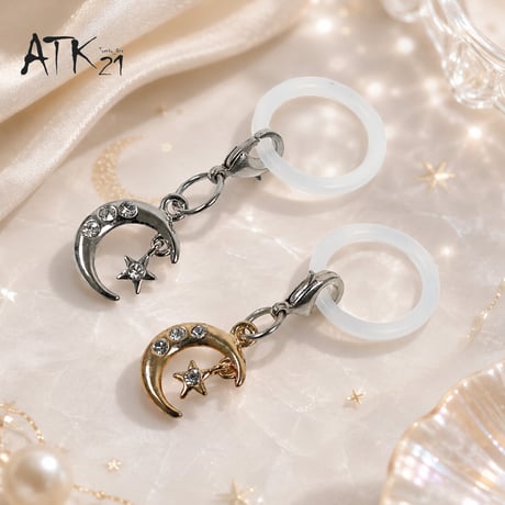 [ATK21] ムーン＆スター めじるしアクセサリー 月 星 チャーム 透明リング付き ボトル目印 ゴールド シルバー