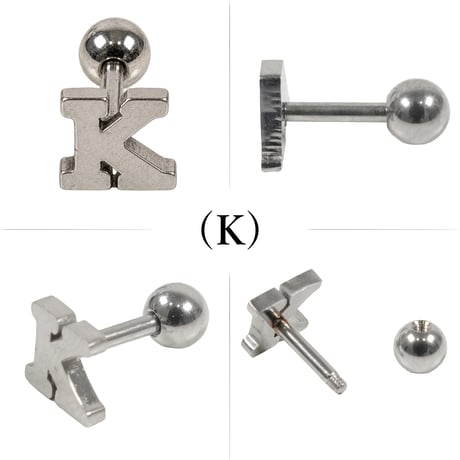 ATK21 イニシャル アルファベット ボディピアス 16G シャフト6mm ストレートバーベル シルバー 選べる7デザイン 片耳用（1個売り） ユニセックス