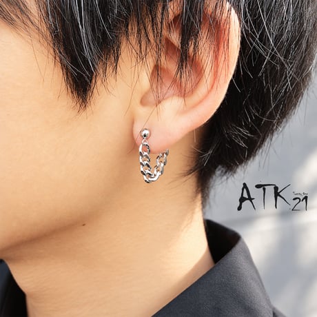 ATK21 片耳用（1個売り） 2WAY チェーン バーベル ボディピアス 16G サージカルステンレス316L シンプル ユニセックス