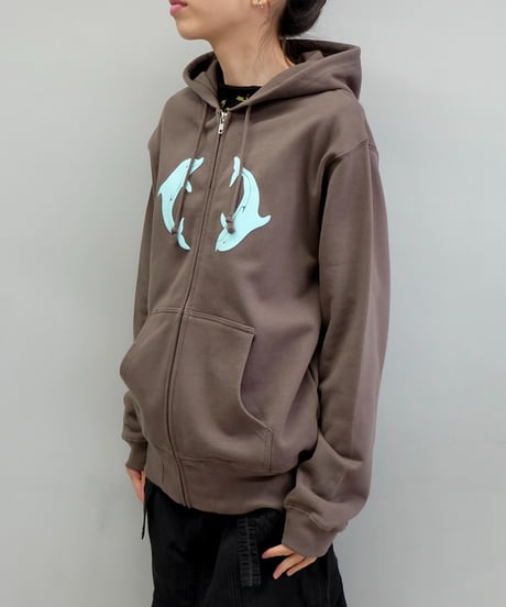 Labyrins Two Dolphins Zip Hoodie  Charcoal