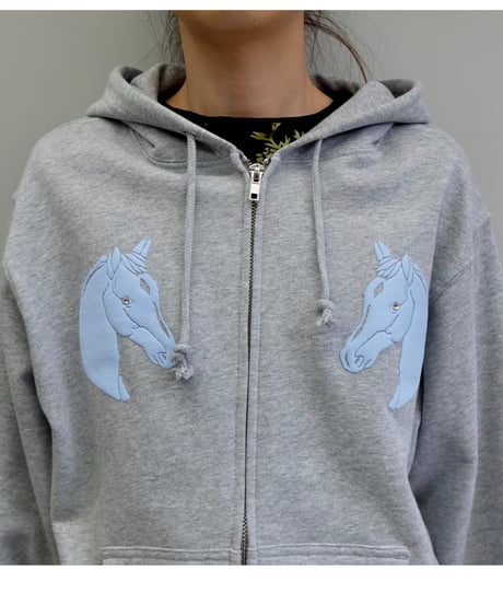 Labyrins Dont Cry Horse Zip Hoodie Gray