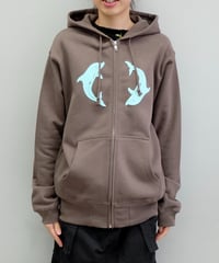 Labyrins Two Dolphins Zip Hoodie  Charcoal