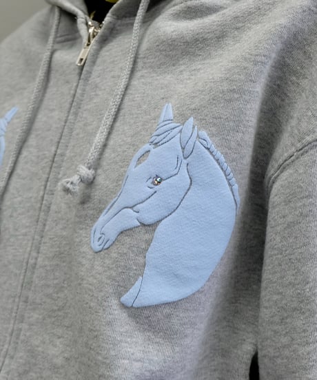 Labyrins Dont Cry Horse Zip Hoodie Gray