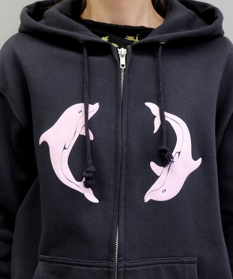 Labyrins Two Dolphins Zip Hoodie  Navy