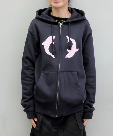 Labyrins Two Dolphins Zip Hoodie  Navy
