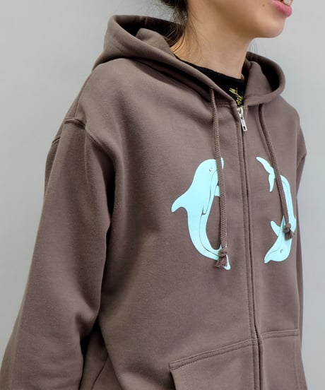 Labyrins Two Dolphins Zip Hoodie  Charcoal