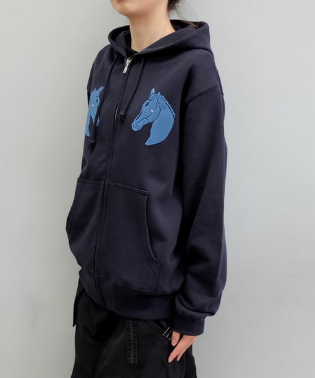 Labyrins Dont Cry Horse Zip Hoodie Navy