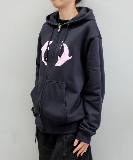 Labyrins Two Dolphins Zip Hoodie  Navy