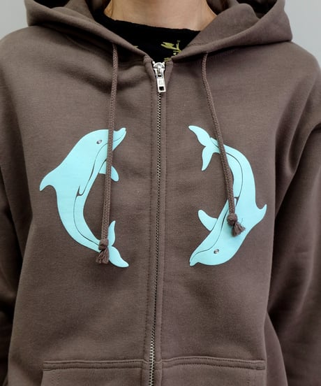 Labyrins Two Dolphins Zip Hoodie  Charcoal