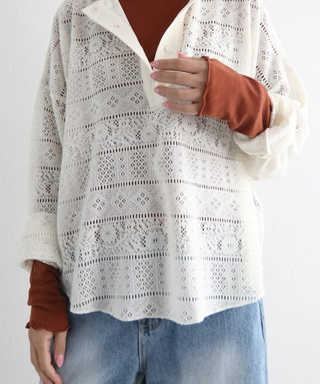 レースヘンリーネックロングTシャツ