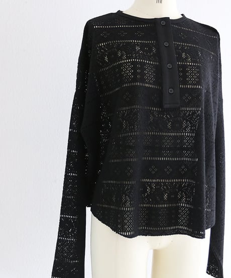 レースヘンリーネックロングTシャツ