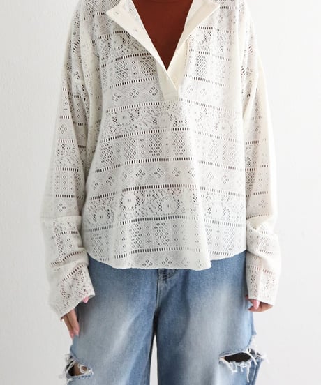 レースヘンリーネックロングTシャツ