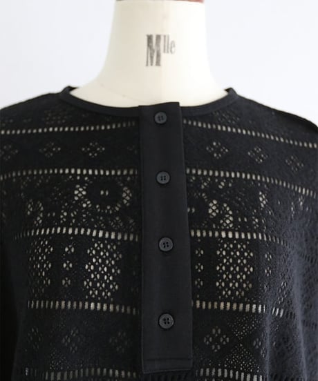 レースヘンリーネックロングTシャツ