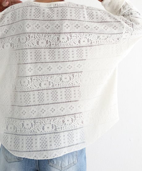 レースヘンリーネックロングTシャツ