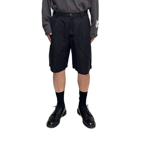 【USED】00's Caribbean Cotton Linen Two-Tuck Shorts Black