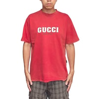 【USED】90's Bootleg Famous Italian Brand Logo T-shirt Fade Red