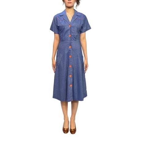 【USED】70's–80's Chambray Sailor Dress