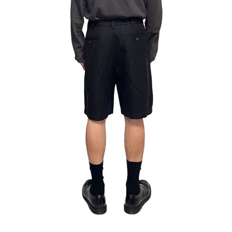 【USED】00's Caribbean Cotton Linen Two-Tuck Shorts Black