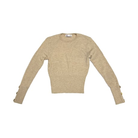 【USED】90's GIVENCHY Boutiques Logo Gold Button Cable Knit Wool Sweater Beige