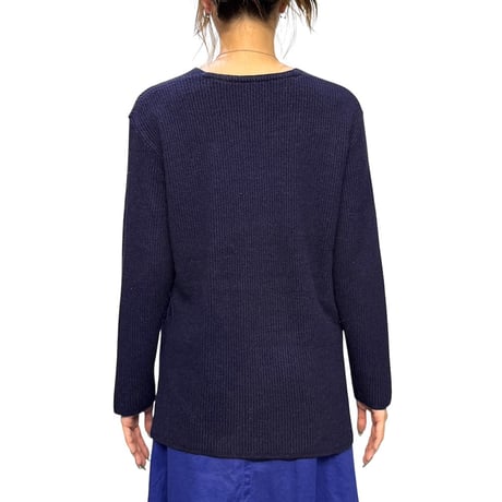 【USED】90's-00's UN DEUX TROIS V-Neck Ribbed Knit Sweater Navy