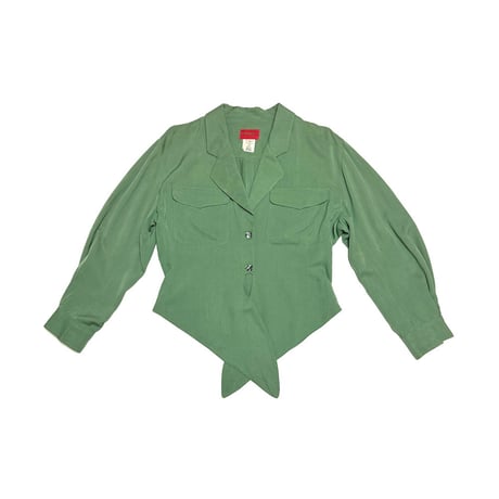 【USED】90's KENZO PARIS Viscose Blend Designed Hem Jacket Green