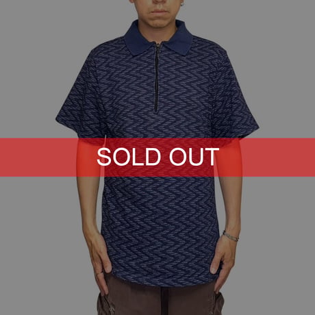 【USED】90's Anarchic Adjustment JACQUARD WEAVE HALF ZIP POLO SHIRT