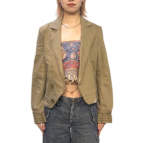 【USED】00's DIESEL Zip Design Cropped Cotton Tailored Jacket