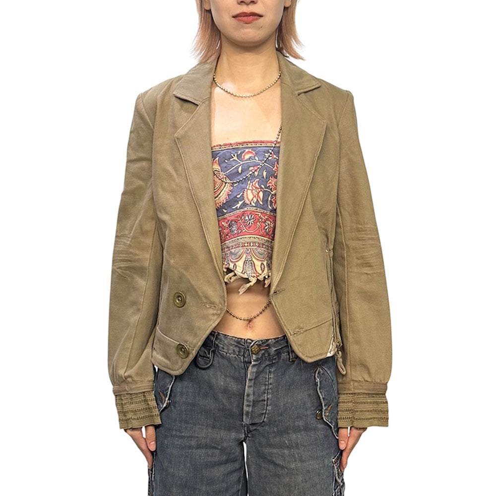 USED】00's DIESEL Zip Design Cropped Cotton Tai