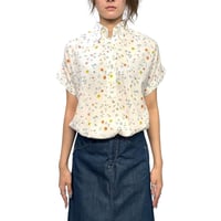 【USED】80's Euro Vintage Floral Print Half-Button Drawstring Blouse