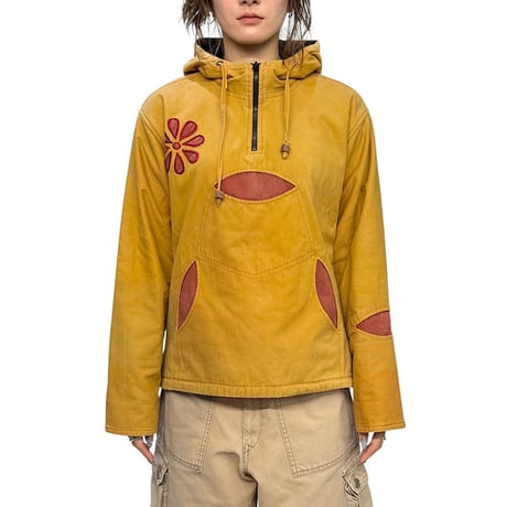 【USED】90's JASHU Psychedelic Hooded Pullover Jacket Mustard Made in Nepal