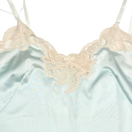 【DEAD STOCK 】80's-90's Christian Dior Lingerie Lace Camisole Pale Blue