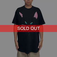 【USED】90's Glitter Cat Face Graphic T-shirt Black