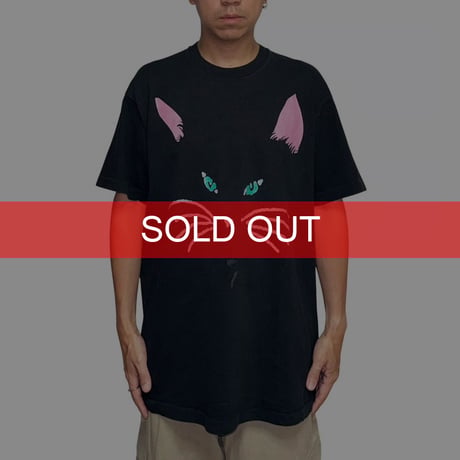 【USED】90's Glitter Cat Face Graphic T-shirt Black