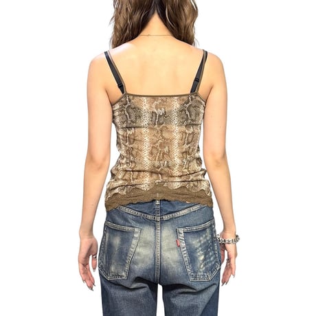 【USED】00s Snake Print Mesh & Lace Lingerie Camisole