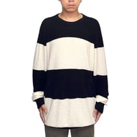 【USED】2010's DIESEL Italian Yarn Wide Stripe Pile Knit Sweater Black × Ivory Size:XL