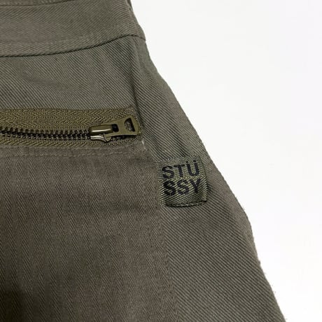 【USED】00's STUSSY Mixed Fabric Ripstop Flight Cargo Pants Olive