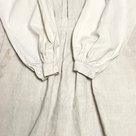 【USED】1920's French Antique Linen Pleated Smock Shirt