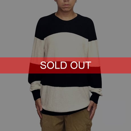 【USED】2010's DIESEL Italian Yarn Wide Stripe Pile Knit Sweater Black × Ivory Size:M