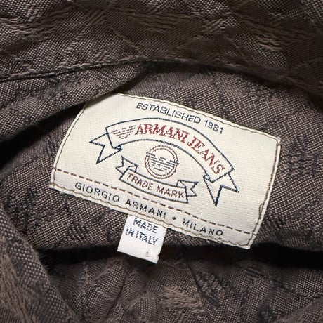 【USED】90's ARMANI JEANS Jacquard Woven All-Over Icon Pattern Button-Down Shirt