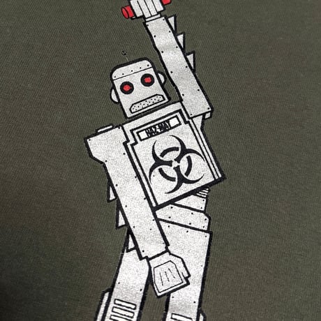 【USED】90's HAZ-MAT Robot Graphic T-shirt Olive
