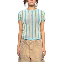 【USED】80's TRICOTEX Multi Striped Mesh T-shirt Made in Hungary