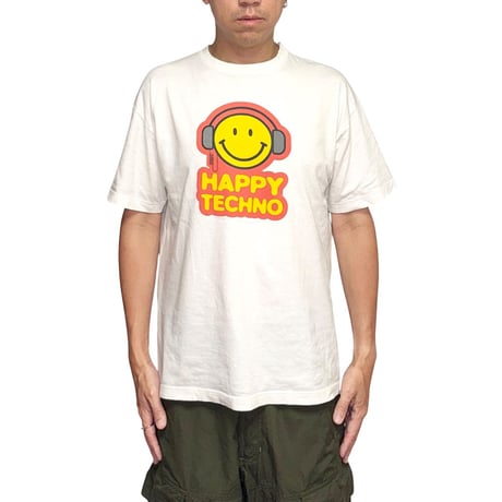 【USED】90's HAPPY TECHNO Smiley Face Print T-shirt