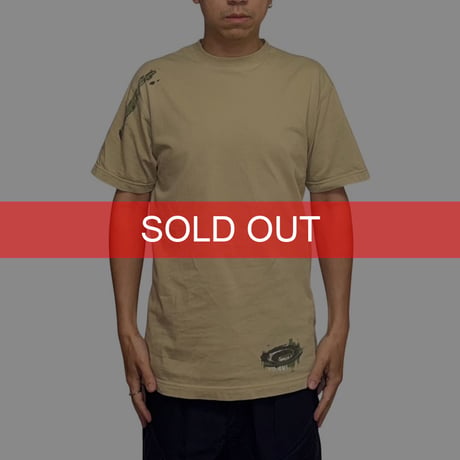 【USED】00's OAKLEY Over-Seam Glitch Graphic T-Shirt Sand Beige