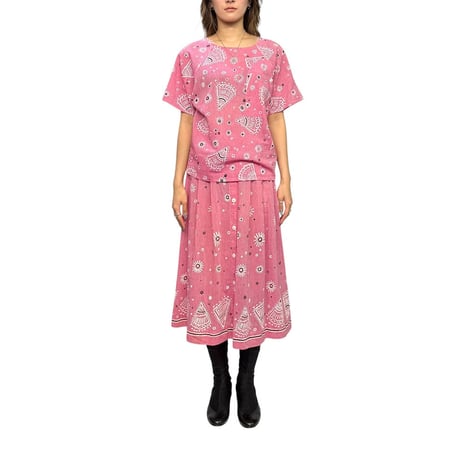 【USED】80's RODIER PARIS Bandana Print Top & Long Skirt Set