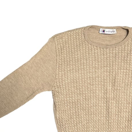 【USED】90's GIVENCHY Boutiques Logo Gold Button Cable Knit Wool Sweater Beige