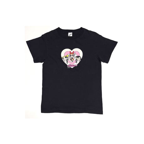 【USED】90's THE POWERPUFF GIRLS Heart Logo T-shirt Black Made in USA