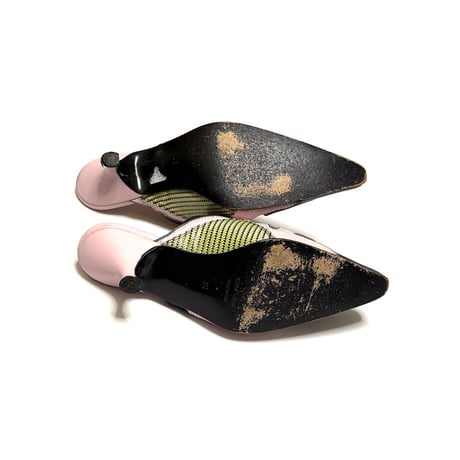 【USED】90's W.&L.T. Futuristic Leather Mule Pumps Pink × Black