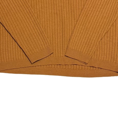 【USED】70's Courrèges Front Logo V-Neck Rib Knit Sweater Mustard Brown Made in France