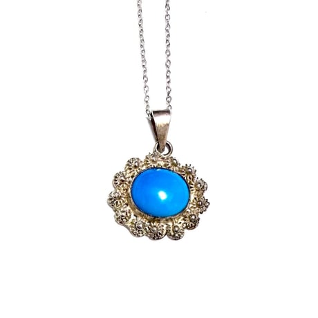 【BOOMBABA BOUTIQUE】(No.26)Sterling w/ Turquoise Flower Necklace 925 sterling silver; turquoise